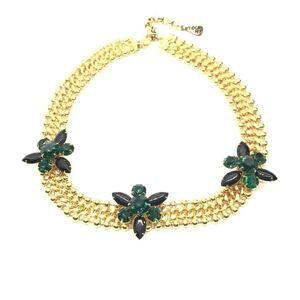Vintage Necklace Yochi NY signed Heavy Designer Gold Tone Rhinestone 18”